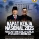 Desain poster resmi Rapat Kerja Nasional 2025 Persekutuan Gereja-gereja Pentakosta Indonesia (PGPI) dengan latar belakang Istana Negara berwarna abu-abu kebiruan. Di bagian atas kiri terdapat lambang Garuda Pancasila dan di kanan logo resmi PGPI bergambar api Roh Kudus. Poster menampilkan foto dua tokoh di bagian tengah, dengan teks besar putih bertuliskan “RAPAT KERJA NASIONAL 2025 PERSEKUTUAN GEREJA-GEREJA PENTAKOSTA INDONESIA”, serta tema emas “Berbeda-beda Tetapi Satu”. Bagian bawah menampilkan keterangan lokasi Novotel Mangga Dua Square Jakarta, 15–17 Oktober 2025 dan tulisan bahwa pembukaan Rakernas dilakukan oleh Presiden RI di Istana Negara. Desain ini memancarkan nuansa profesional dan nasionalis, sejalan dengan semangat persatuan gereja di Indonesia dan pelantikan Pdt Max Meiruntu sebagai Ketua PGPI Australia.